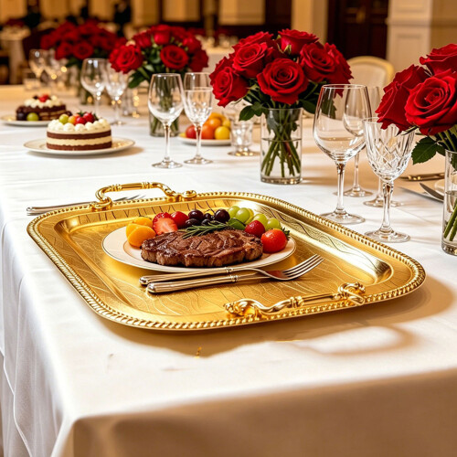 Luxurious Metal Cake Tray With Pattern And Two backs-L 1