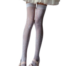 Cosplay dij hoge sokken spinnenwebpatroon zachte nylon stof-Wit