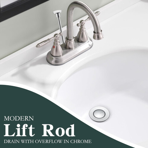 Bath Sink Popup Drain System Lift Rod Mechanism Drain Overflows 1