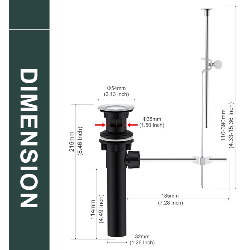 Bath Sink Popup Drain System Lift Rod Mechanism Drain Overflows 2