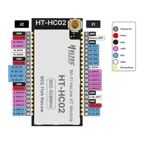 H ELTEC AUTOMATION HT-HC02 Wi-Fi HaLow AT Command Module ESP32-S3 Support AT Command Control 902-928 MHz 21dBm Sub Wi-Fi Module 1