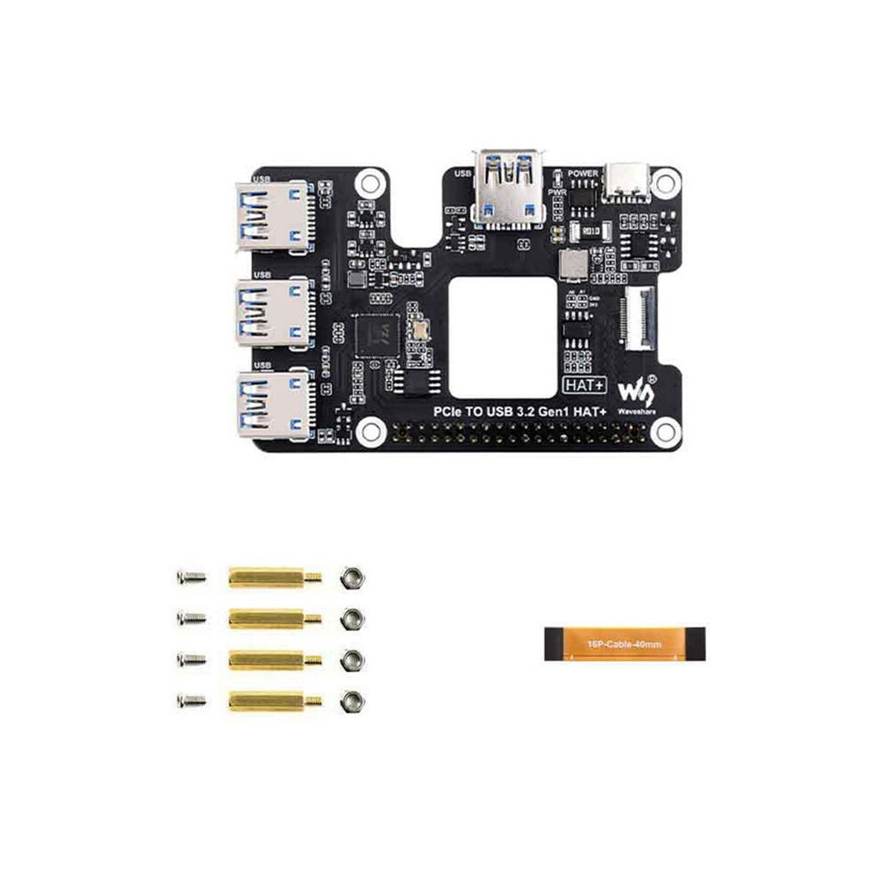 Waveshare Pcie To Usb 3.2 Gen1 Hat+Expansion Board For Raspberry Pi 5 Pcie To Usb Hub 4 High Speed Usb Driver-Free Plug And 4711462436646