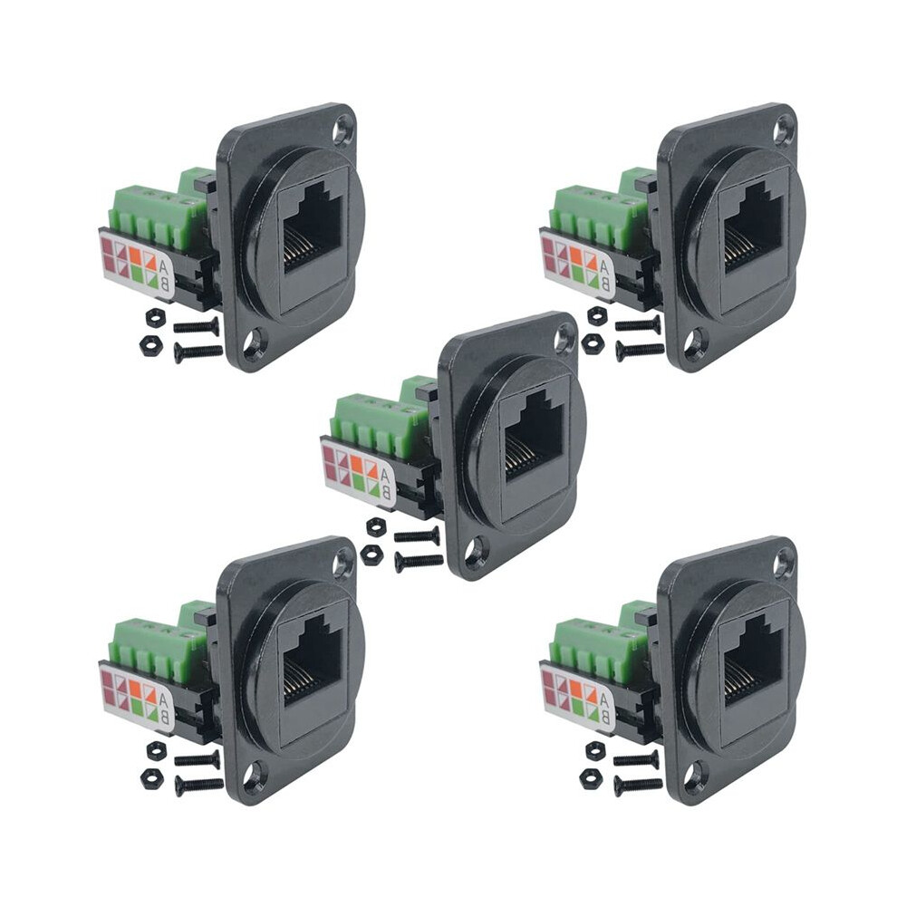 5Pcs Rj45 Female Panel Mount Screw Terminal Adapter, D-Type Rj45 8P8c Female To 8Pin Terminal 6033987384393