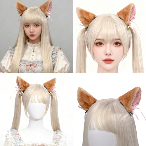 Realistic Artificial Cats Ears Headwear for Costume-White 2