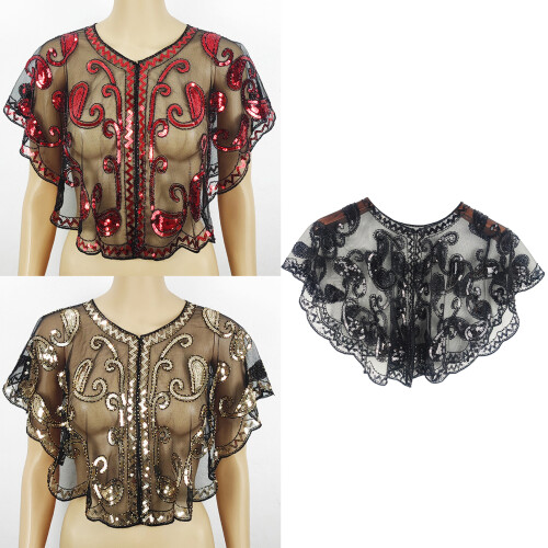 Glittering Party Wrap Breathable Mesh Sequins Embellished-Red 2
