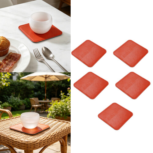 Stylish PU Leather Coasters With Felt Base Cup Mat-orang red 2