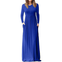 Women Long Sleeve Loose Plain Plus Size Maxi-royal blue S