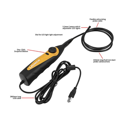 LAUNCH VSP-600 Endoscope 5.5mm Ultra-Thin, Lens HD Wide Application Videoscope Borescope Multi-Angle Imaging One 1