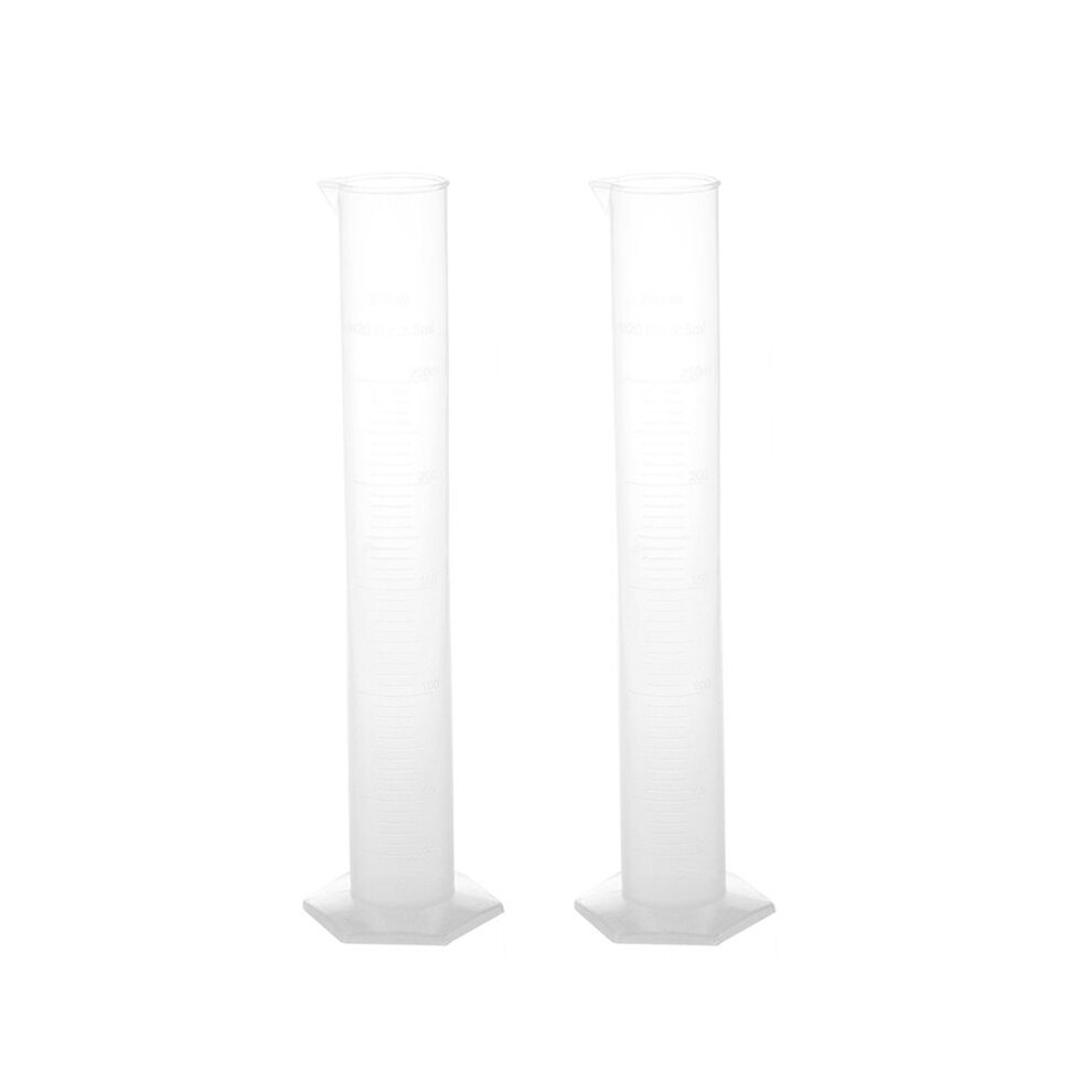 2X Lab Set 250Ml Clear White Plastic Liquid Measurement Graduated Cylinder 4711824144936