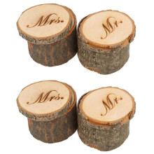 4Pcs Mr & Mrs Shabby Chic Rustic Wedding Ring Pillow Holder Box Made of Wood