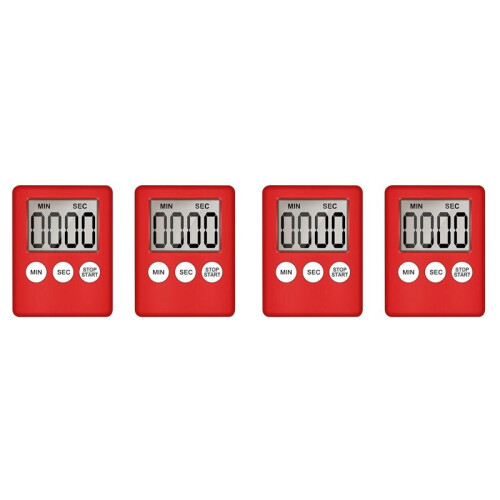 Digital Kitchen Timer, Timer, Egg Timer, Suitable for Work, Sports Timer, Game, Cooking Timer, 4 Pack Red