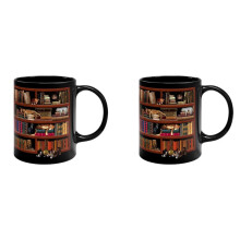2X 3D Bookshelf Mug Library Bookshelf Cup Bookshelf Cat Design Book Mug Book Club Cup Novelty Coffee Mug