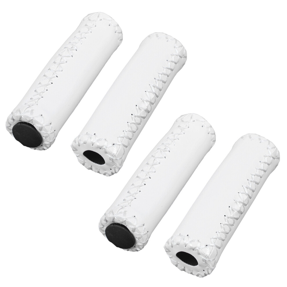 Photos - Grip & Bar End 2X Pair Vintage Leather Bicycle Grips Grips Trekking Handlebars Cover Colour: White