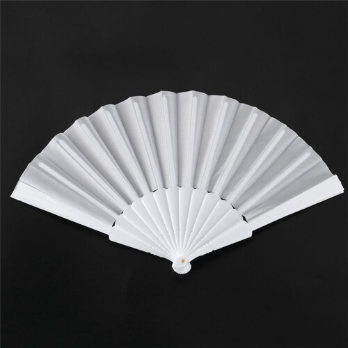 3X Plastic Fabric Hand Foldable Fan for Ladies Men White