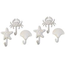 Set of 6 Starfish Seashell Crab Cast Iron Decorative Wall Hooks Coats Aprons Towels Hooks Beach Ocean Theme Metal Hooks