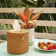 3X Rattan Tissue Box Toilet Paper Cover Wicker Decorative Holders with Lid