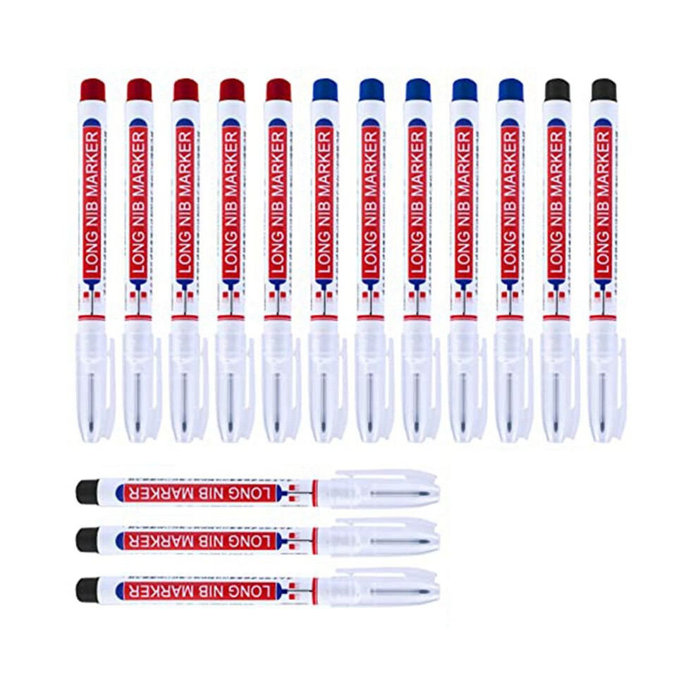 15 Pcs Deep Reach Markers Long Nose Waterproof Deep Hole Carpenter Ink 3 Colors 4713011102477
