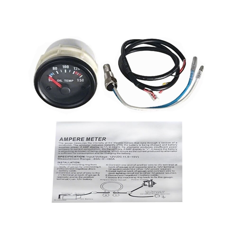 Universal Car 2" 52Mm Pointer Oil Temp Temperautre Gauge Meter Celsius Led Indicator Display Electrical White/Light 6032382784197