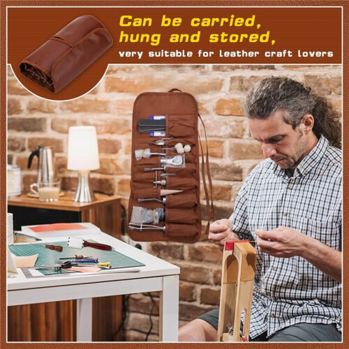 Leather Working Tools, Leather  Tools Kit with Awl Stitching Punch Hole Sewing Needles for Leathercraft Beginner 2