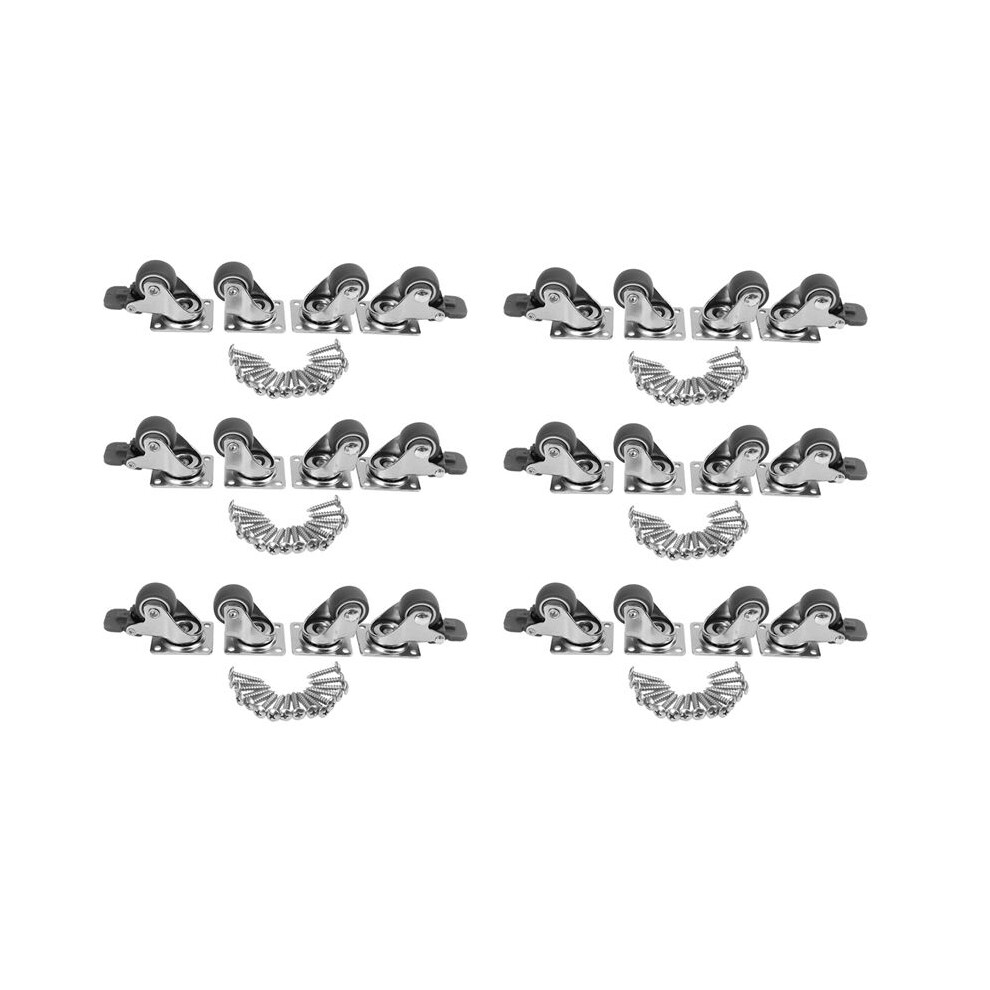 24 Pack 1 Inch Low Profile Casters Wheels Soft Rubber Swivel Caster With 360 Degree Top Plate 100 Lb Total Capacity 4712400187415