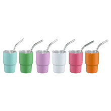 Tumbler Shot Glass with Straw Sublimation Double Layer Metal Cute Shot Glasses Set 3oz with Lids