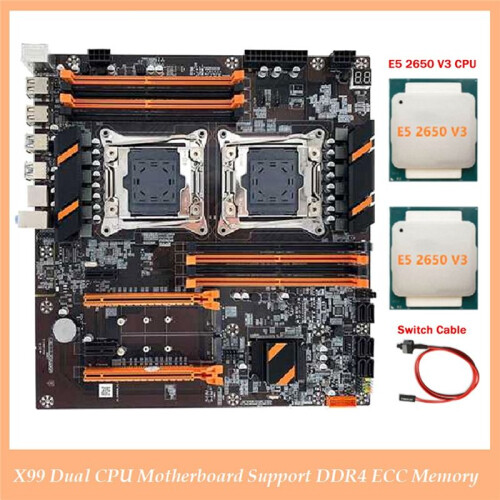 X99 Dual CPU Motherboard LGA2011 Support DDR4 ECC Memory Computer Motherboard+2XE5 2650 V3 CPU+ Cable 1