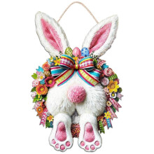 Easter Bunny Wooden Door Decor - Spring Decoration with Flower Egg Welcome Sign for Outdoor and Indoor Home Wall Decor