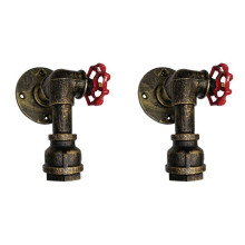 2X Vintage Water Pipe Wall Lamp Faucet Shape Steam Punk Loft Industrial Iron Rust Retro Home Bar Decors Rusty Gold