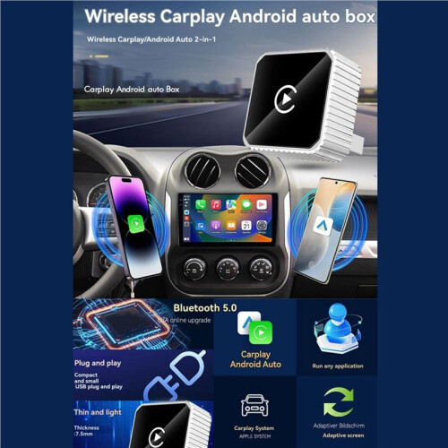 2-in-1 Draadloze CarPlay Android Auto USB-Adapter 5.0 AI Box Bedrade ...