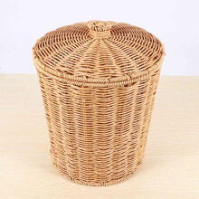Woven Basket Trash Can Round Rattan Waste Basket with Lid Planter Woven Storage Baskets Wicker Wastebasket Garbage Bin