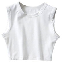Womens Crop Tank Tops Sleeveless Crew Neck Shirts-White L