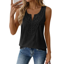 Linen for Women Loose Fit V Neck Sleeveless Shirts-Black S