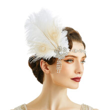 Fashion 1920s Feather Hair Band Metal Base Rhinestones-S1