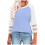 Womens Lace Patchwork 3/4 Sleeve Tops Trendy-Light  Blue L 1