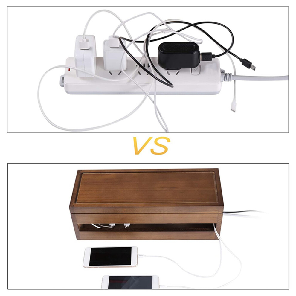 2X Cable Management Box Wooden Cord Organizer Box For Extension Cord Power Stripe Surge Protector Wire (Coffee Color) 4712531338953