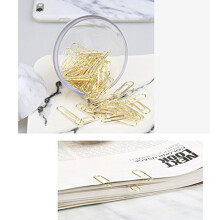 Gold Paper Clips in Elegant Magnetic Marble White Clip Holder, 28mm, 200 Clips per Box