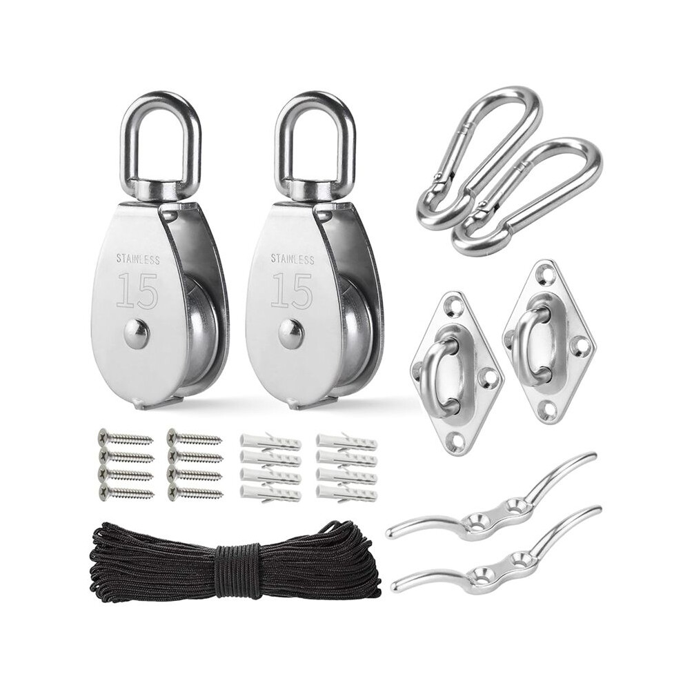 M15 Stainless Steel Pulley System Kit-Heavy-Duty Pulley Wheel, Pulley Block With Nylon Rope, For Lifting, Diy Projects 6033075652281