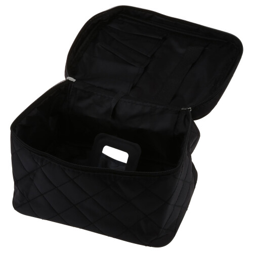 New Zipper Cosmetic Storage Make  Bag Handle Train Case Purse-L black 2