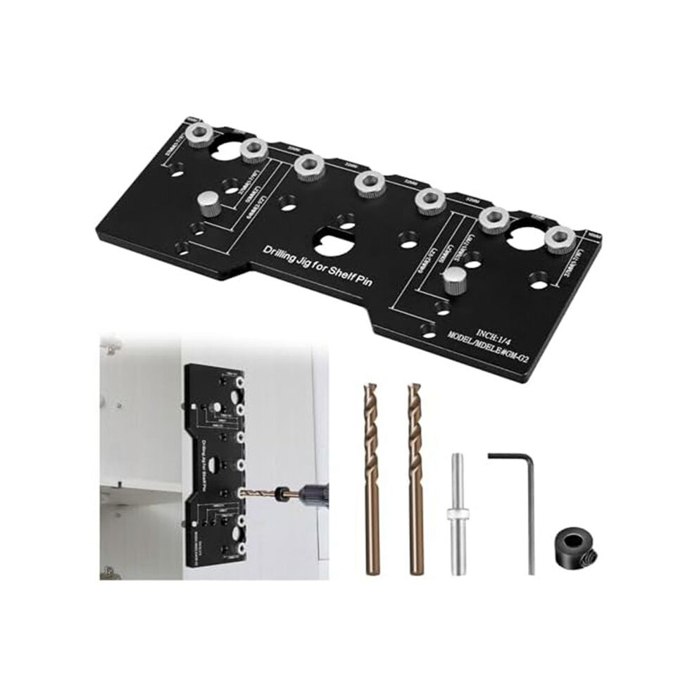 Shelf Pin Jig 1/4 Inch Aluminum Alloy Shelf Pin Guide Precise Cabinet Mounting Template Jig Shelf Pin Drilling Template 4711227080596