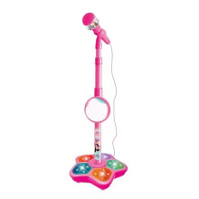 Microphone à Bascule pour Enfants avec Support, Instrument de Musique pour Karaoké, Jouet Éducatif et Stimulant pour le Cerveau, Rose