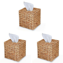 3X Capa para Caixa de Tecido Tecido À Mão em Jacinto de Água, Porta-Guardanapos de Vime Feito À Mão, Decoração Rústica em Mesa e Banheiro