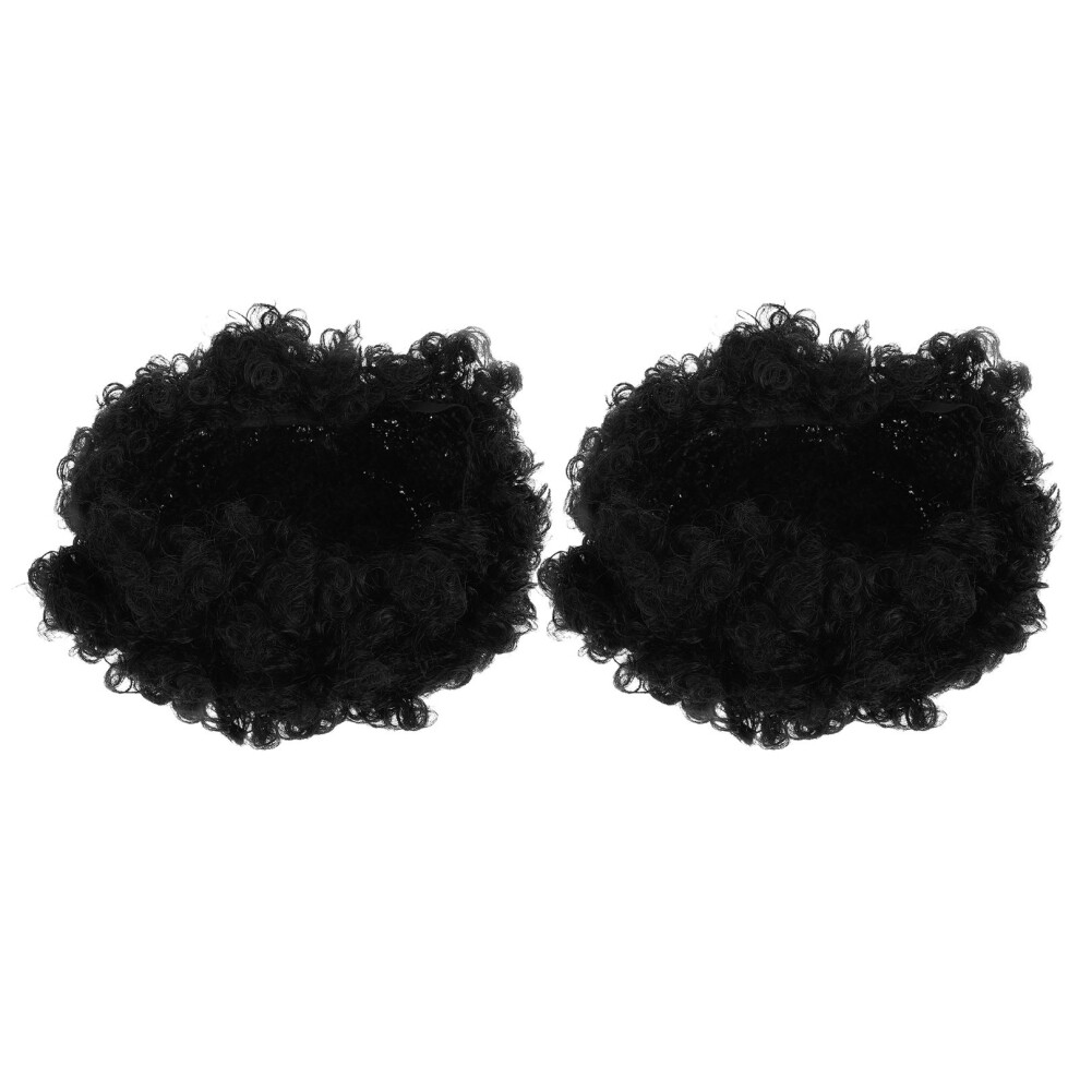 Solustre Unisex Black 2Pcs Versatile Afro Curly Synthetic Wigs Short Style For Women