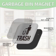 Recycle and Trash Magnets, Brushed Silver Recycle Sticker for Trash Bins, Kitchen Cans, Recycling Bins 2 Pack