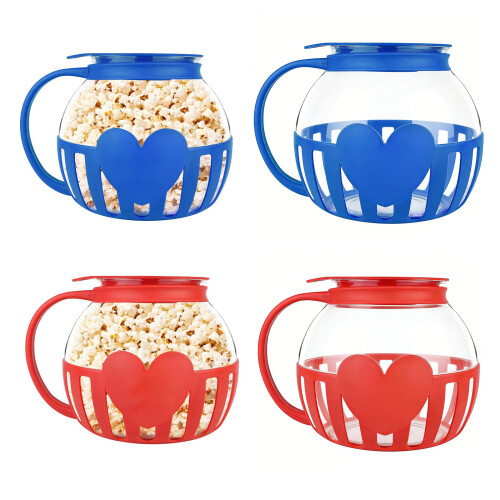 Microwave Glass Popcorn Popper Glass Container-Red 2.25L 2