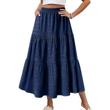 Women's Casual Elegant Smock Layered Tiered Maxi-Navy blue XXL