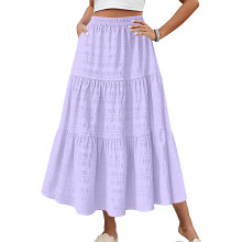 Women's Casual Elegant Smock Layered Tiered Maxi-Purple XXL