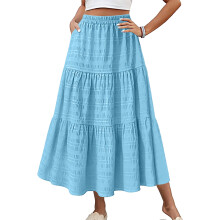 Women's Casual Elegant Smock Layered Tiered Maxi-Sky Blue XL