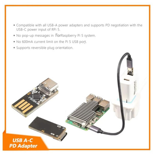 Pour Raspberry Pi5 Adaptateur USB AC PD  PD Trigger Activation Power Adaptateur USB-A Vers USB-C pour Raspberry Pi 5 2