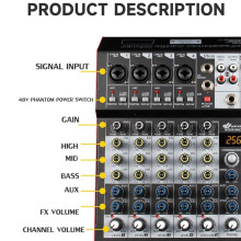 -6 Professional Mixing Console 6-Channel with DSP Reverb Effects & USB Playback/Recording Stage Performance
