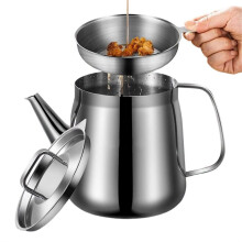 Oil Pourer HeatResistant Dustproof with Filter Large Capacity Stainless Steel Oil Filter Pot for Home Restaurant 1.5L